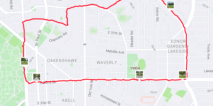 Route for the paths with picture locations, courtesy of Strava
